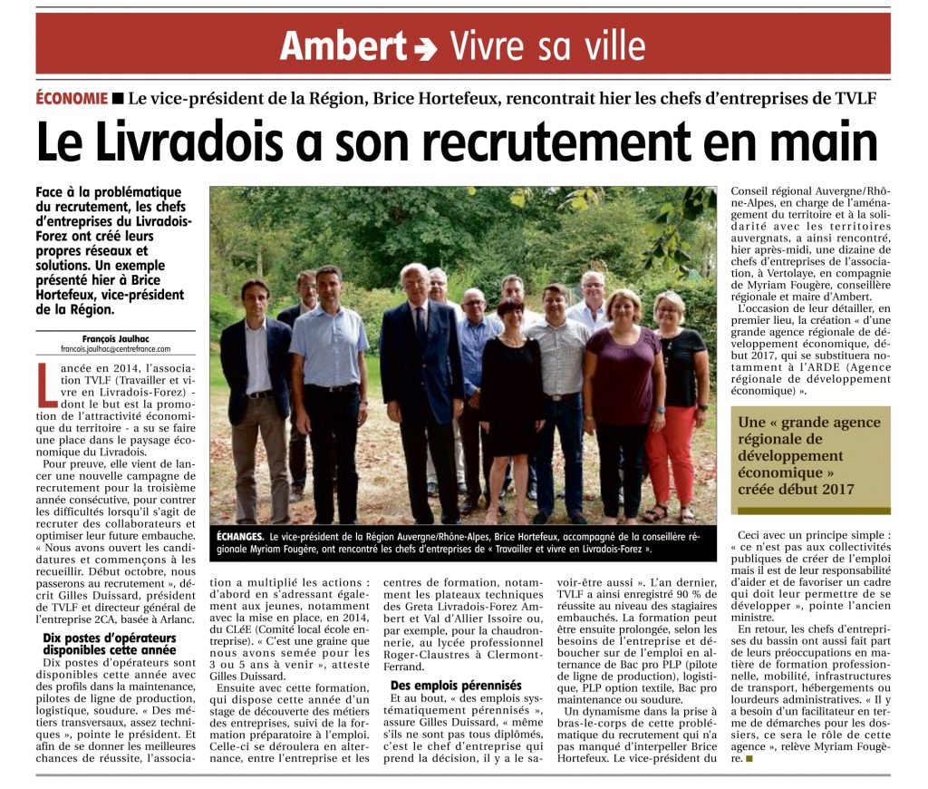 "Le Livradois a son recrutement en main" - La Montagne 12/09/2016